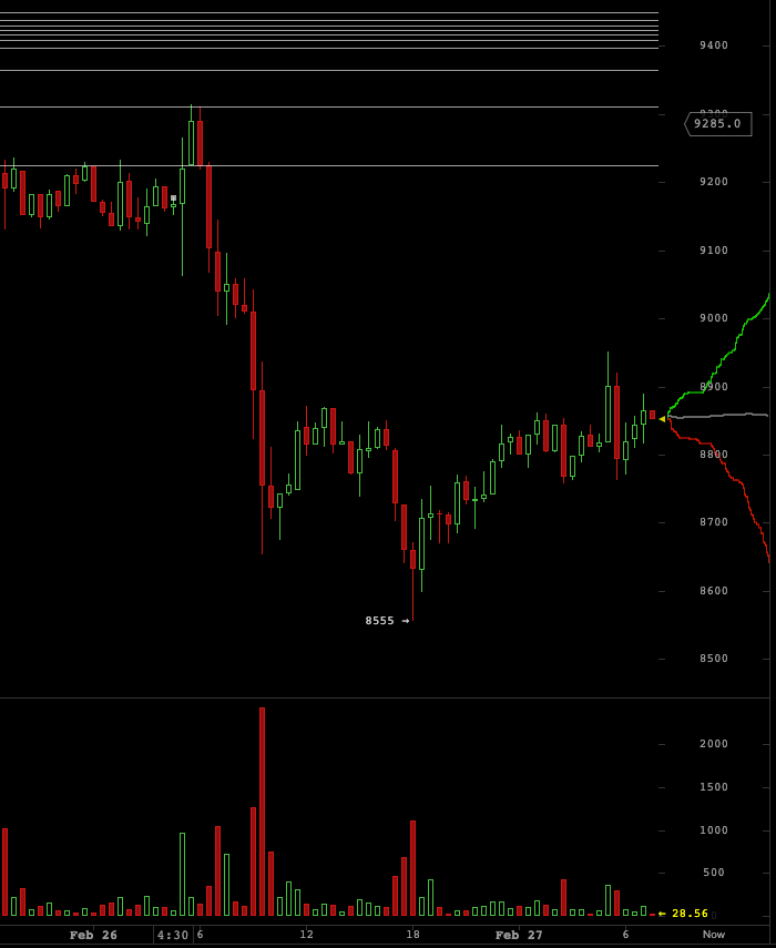 Caida del 8% del precio de BTC - captura de pantalla de bitcoinwisdom.io